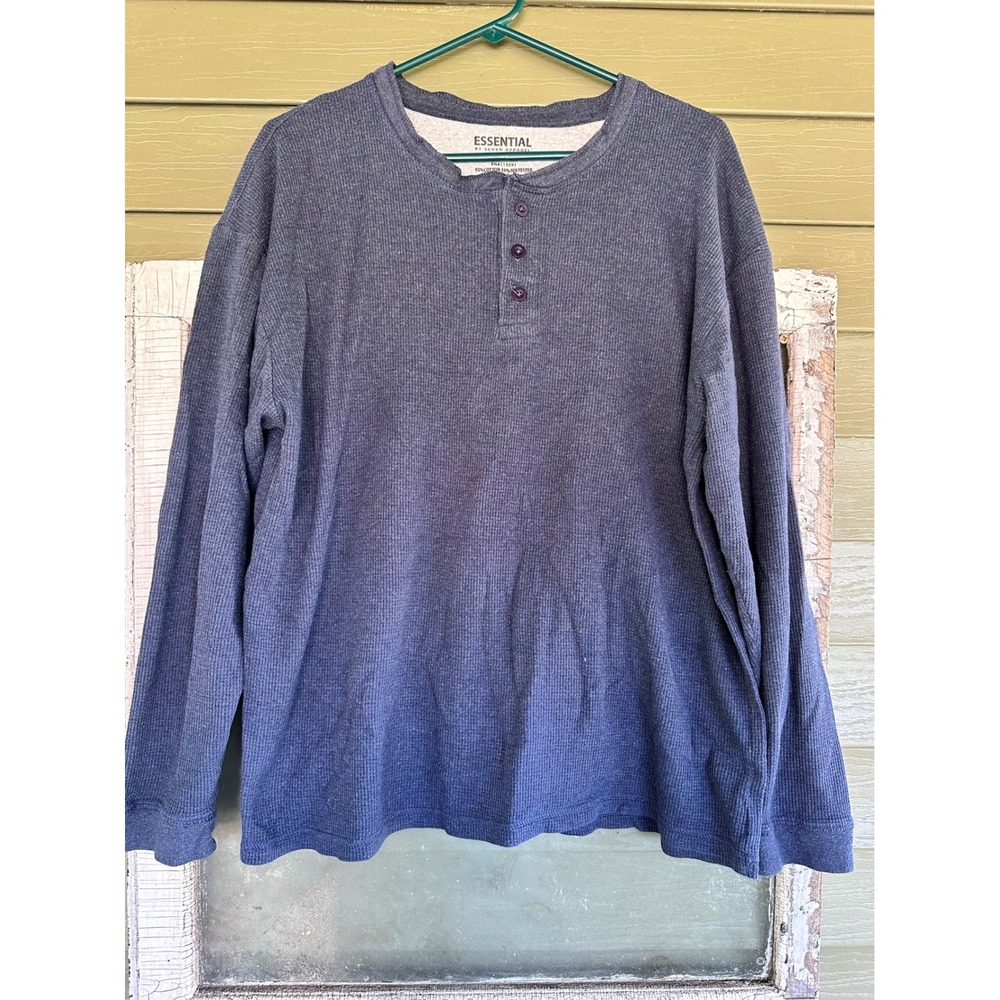 Essential Seven Apparel Mens XL Navy Blue Waffle Knit Long Sleeve Henley Shirt